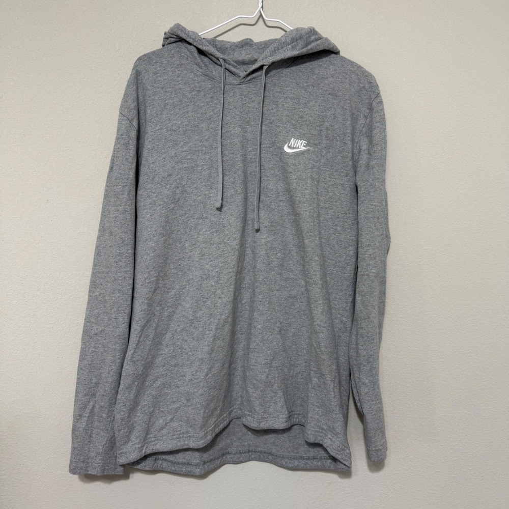 Nike Hooded Long Sleeve T-Shirt Mens‎ L Grey Embroidered Futura Logo Cotton Tee